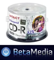 50 x INTACT Ultra Glossy Waterproof Blank CD-R 52X Full Hub Gloss Printable CD R