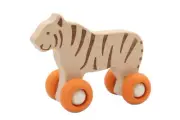 Kaper Kidz Wooden Tiger with Silicone Wheels - Animal Push Toy for Kids
