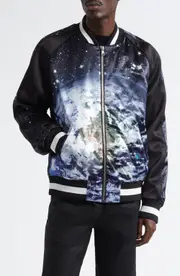 Balmain Earth & Stars Bomber Jacket in Black Multi at Nordstrom, Size 40 Us