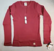 Carhartt Shirt Womens X-Small Red Ribbed Henley Snap Button Thermal Workwear