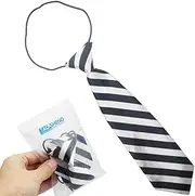 [TAOSHENG] Fashion One Size Kids Elastic Tie, 29CM Length Modern Stripe Pre-Tied Children Necktie for Boys Girls Wedding Graduation School Uniforms, Wide Stripe Black & White 1 Pack, Wi-BW, One Size