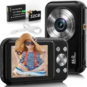 FHD 1080P 44MP Kids Digital Camera with 32GB Card and 16X Zoom (Black)