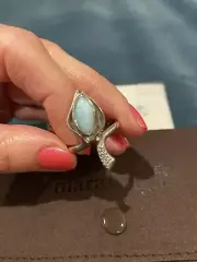 New $ 345 MarahLago Sterling Silver Larimar White Sapphire Calla Lily Ring