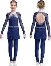 [iEFiEL] Girl's Ballet Dance Leotard Gymnastic Unitard Glittery Skirted Jumpsuit Figure Ice Skating Costume Catsuit