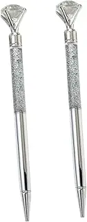 NUOBESTY 2 Pack Large Crystal Diamond Ballpoint Roller Ball Pens Metal Pens Stylish Office School Writing Tools