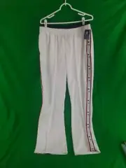 Champion Women's Size Large Track Pants White With Logo All Down The Side NEW