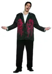 Mens Bloody Bullets Halloween Scary Pin Stripe Black Jacket Adult Standard
