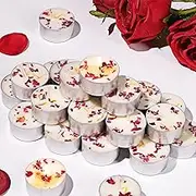 48 Pcs Rose Scented Tealight Candles, 6H Long Burning - 100% Palm Wax Based Scented Tea Lights with Dried Flowers, Non-Toxic/Smokeless Scented Tea Lights Candles Bulk for Spa, Bath, Wedding