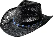 [Ｗoowayo] Black Straw Cowboy Hat Breathable Hollow-Out Cowgirl Hats Women Wide Brim Sun-Proof Beach Hat with Adjustable Strap Straw Hat for Garden Beach Travel Accessory