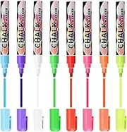 Liquid Chalk Pens for Blackboards 8 Pack Chalk Markers 6mm Reversible Tip Neon Color Maker Pens Chalkboard Pens for Window and Glass, Wipeable Liquid Chalk Pens Washable