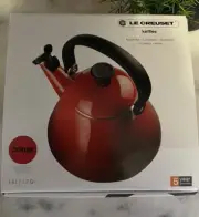 LE CREUSET 1.7 QT Cerise ENAMEL ON STEEL TEA KETTLE NIB Red