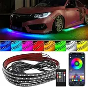 TOKANI 4PCS Underglow Car Lights Kit, Waterproof RGB Car Led Interior Strip Lights with Music Mode, Exterior Ambient Lighting Car Support Bluetooth App & Remote Control DC 12V 47Inch x2 & 35Inch x2