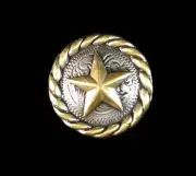 Western Cowboy Raised Gold Star Rope Concho 1"