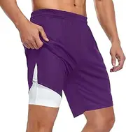 [ZZXXB] Dark Purple Athletic Shorts for Men with Pockets 2 in 1 Quick Dry Running Shorts