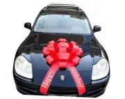 30" Giant Car Bow - Happy Birthday | Magnetic Red Car Bow with Happy Birthday