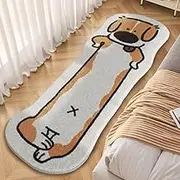 Bedside Rug 47x16 Inch Comfortable Imitation Cashmere Cartoon Dog Rug Non-Slip Washable Fine Stitching Carpet for Bedroom, Play Room, Living Room-