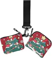 [Amooorous] Red and Green Christmas Tree Women's Coin Wallet Card Holder Cute Fashion Key Chain Wallet Change Purse with Zipper Coin Pocket for Women 2 Packs, Red and green Christmas tree, 1 size, Casual
