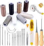 30Pcs Sewing Tool Set Upholstery Leather Kit With Needles Thread Scissors Awl