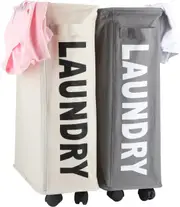 2PCS Laundry Basket Set, Laundry Cloth Bin With Wheels,Waterproof Laundry Hamper, Laundry Cloth Bin, Foldable Large Laundry Bag