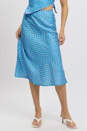 Blue Check Slip Skirt High Rise Elasticated Waistband Midaxi - Size 16XL, Women's Maxi Skirt