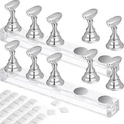 2 Set Acrylic Nail Art Practice Stands Magnetic Nail Tips Holders Training Fingernail Display Stands DIY Nail Crystal Holders and 96 Pieces White Reusable Adhesive Putty (Silver)