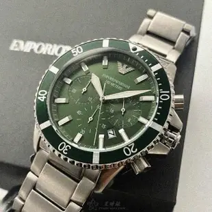 【EMPORIO ARMANI】ARMANI阿曼尼男錶型號AR00021(墨綠色錶面銀錶殼銀色精鋼錶帶款)