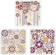 FINGERINSPIRE 3 Pcs Retro Gear Painting Stencil 11.8x11.8inch Reusable Steampunk Gear Steampunk Chain Key Pattern Drawing Template Gear Clocks Stencil for Painting on Wood Wall Fabric Furniture