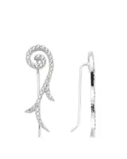 Amorium 18K White Gold Plated Silver CZ Wave Ear Cuffs