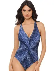 [Magicsuit] Via Roma Drew V Neck One Piece Shaping Swimsuit in Blue Multi