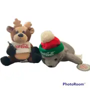 Coca-Cola Seal Christmas Beanbag Plush Bean and Deer Lot of 2 Coke Toys 1997