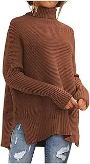 [Generic] Women's Oversized Sweater Long Turtleneck Sweaters Tunic Tops Causal Loose Fit Pullover Long Knit Split Dress Sweater