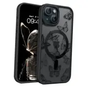 for iPhone 15 Plus Case,Cute Butterfly Pattern iPhone 15 Plus Magnetic Black