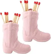 [ALSAM] Cowboy Boot Match Holder - Match Holder with Striker - Bathroom Match Holder - Ceramic Cowboy Boot Decor - Very Cute Addition for Interior Decor - Matches not Included (Pink-Pink)