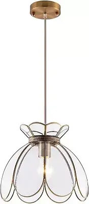 Flower Lotus Hanging Lamp Vintage Art Deco Brass Pendant Ceiling Light Fixture