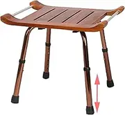 Shower Stool，Wood Shower Stool for Inside Shower, Teak Shower Chair with Arms with Non-Slip Feet Adjustable Height Shower Seat Lightweight Bathtub Chair for Elderly Senior Handicap Disable