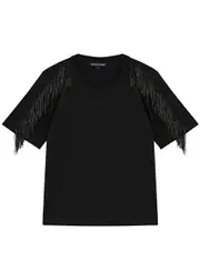 Veronica Beard Scala Fringe-trimmed Cotton T-shirt - Black - XS (UK6 / XS) XS (UK6 / XS)