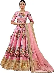[ETHNIC EMPORIUM] Bridal Pink Banglory Satin Silk Digital Printed Wedding Lehenga Choli 3119