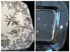222 Fifth TOILE ADELAIDE SILVER s/2 square DINNER PLATES bird FINE CHINA 11" NEW