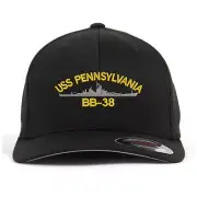 Uss BB-38 embroidered stretch flex fit baseball cap (size S/M, L/XL, XXL)