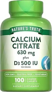 Nature's Truth Maximum Calcium Citrate 630mg Per Serving + Vit D3 Tablets, 100 Count