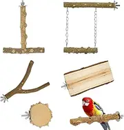 BEANPRECOY Bird Perches 6PCS Natural Wood Bird Perch Stand Wooden Parrot Perch Stand Perch Platform Cage Accessories Stand Fork Toys Hanging Multi-Branch Perch Platform Hammock Swing Toy for Macaws