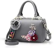 [NICOLE & DORIS] NICOLE&DORIS New Handbag for Women top Handle Bags Floral Handbags Shoulder Bags with Pompom Pendant Crossbody Bag Barrel Women Bags