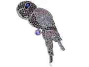 New Repro Ruby Crystal Rhinestone Encrusted Blue-Eye Parrot Bird Pin Brooch