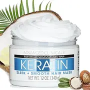 Advanced Clinicals Keratin Hair Treatment Mask for Colour Treated Hair Detoxifying Keratin Conditioner to Strengthen Broken, Colour-Treated Hair Fortifying Hair Repair Mask with Shea Butter, 350ml