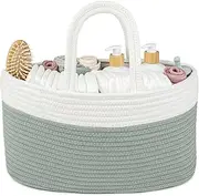 Baby Nappy Caddy Organizer - Large Portable Baby Caddy for Diapers and Wipes - Baby Basket for Newborn -Baby Storage, Baby Baskets for Hampers, Gift Basket Diaper Organizer (White Green)