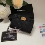 精品二手 CHANEL 香奈兒 A80602 BOY拉鍊零錢袋 牛皮 復古金釦 卡包 名片夾 現貨免運