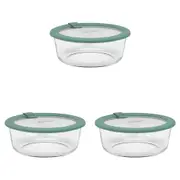 3PK Ecology Store Round Clear Glass Food Storage Container 950ml Eucalyptus