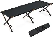 Folding Camping Bed for Adults, Portable Single Camping Cot Tent Bed, Ultralight Comfortable Camp Bed, Wood Frame Include Storage Bag For Indoor Outdoor Hiking Fishing Car Travel ( Color : Black )