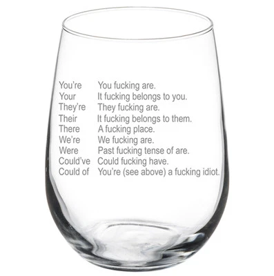 Funny Grammar Key Stemmed 10oz / 20oz Jumbo / Stemless Wine Glass