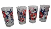 Set of 4 Coca Cola 1998 Indiana Glass Co. Coke Logo Blue Stars Glasses 22oz (EE)